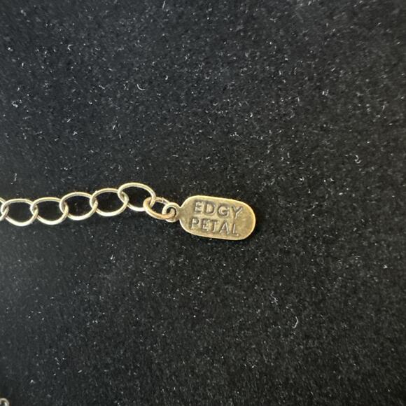 Edgy Petal Necklace Brass Semi Circle Garnet Bar Adjustable Contemporary EUC - Picture 6 of 8